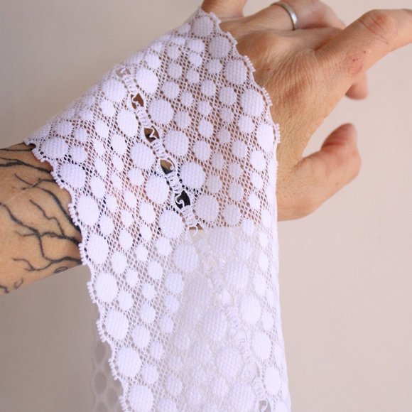 vintage Other - Vintage 1980s 1990s Stretch Lace Trim, Raval NYC, Wide, White, 2 yards, 6.75" wd